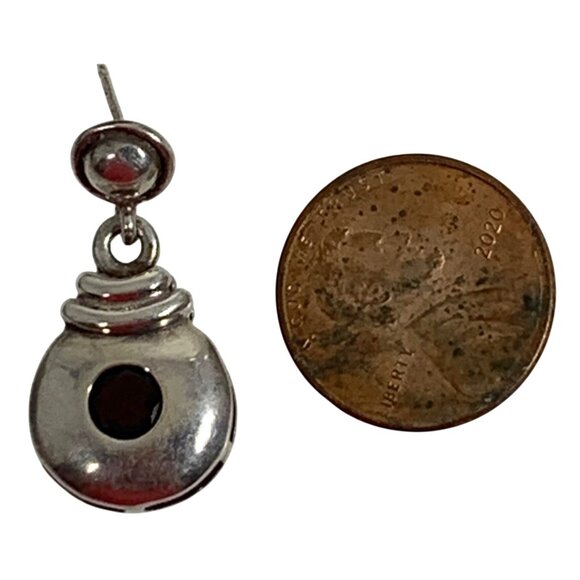 Vintage BOMA 925 Stainless Steel Garnet Dangle Drop Post Earrings - Picture 7 of 7